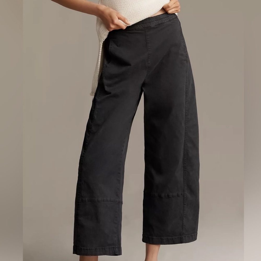 Anthropologie Pilcro The Izzie Relaxed Pull On Barrel Leg Pants Twill Black Med